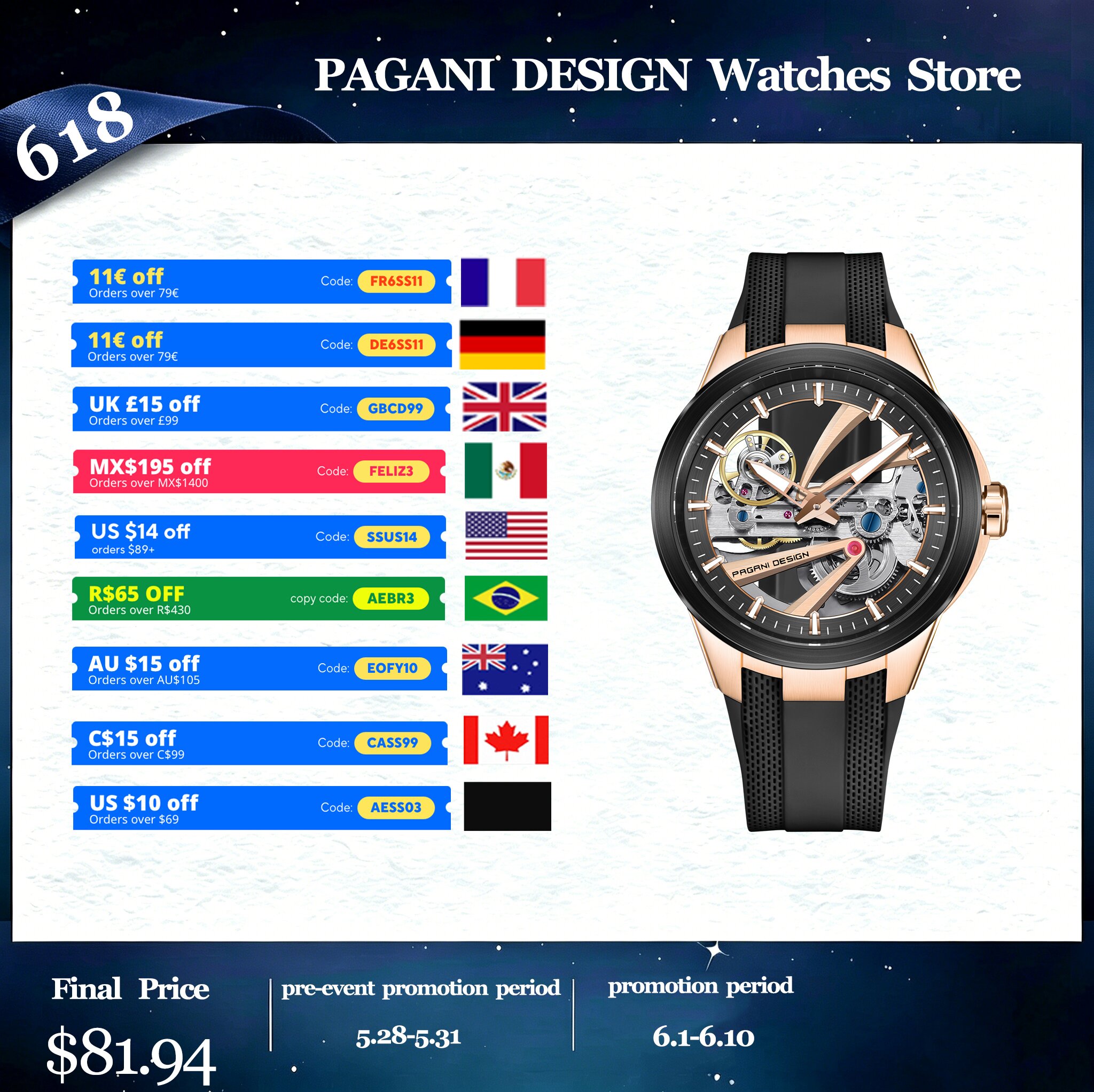 Luxury Watch All Black - PAGANI DESIGN Extraordinary Demeanor Men Mechanical