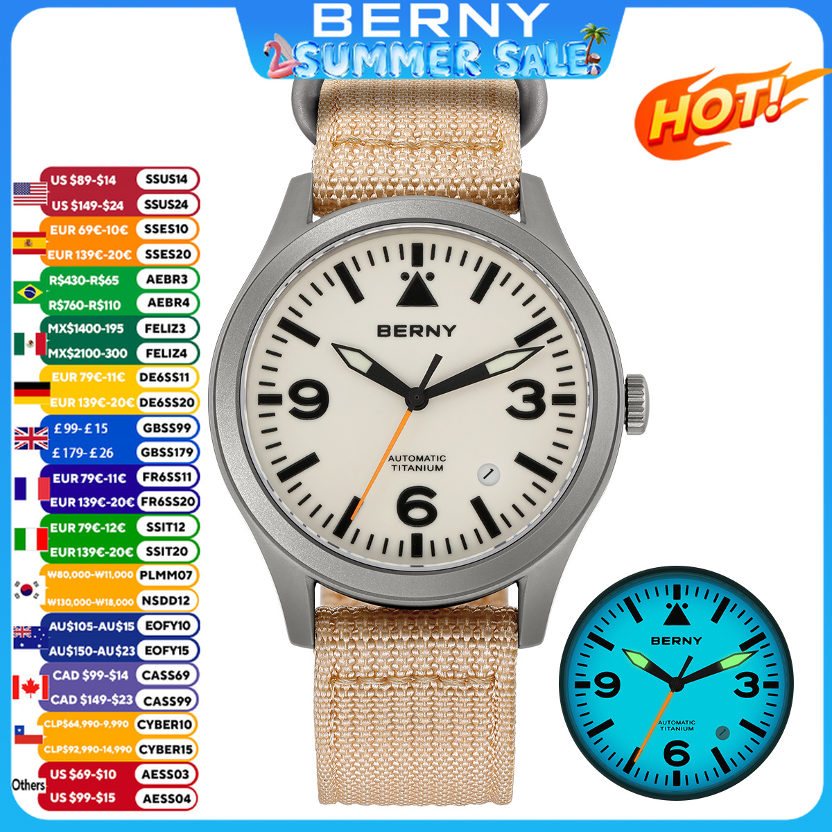 Titanium Sport Watch - BERNY Men Aviation Mechanical Top Men