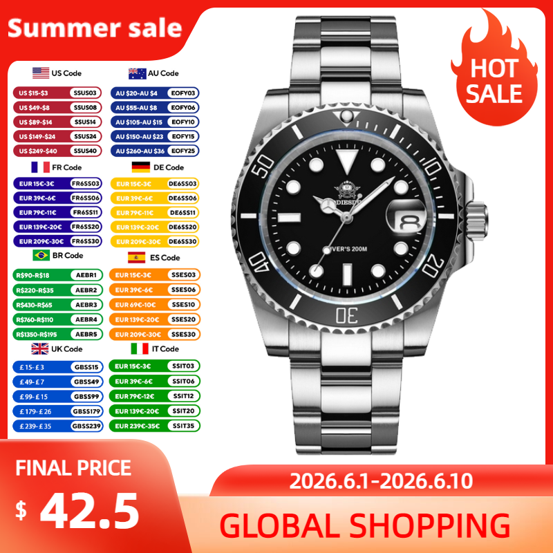Luxury Watch Drawing - ADDIESDIVE 41mm Men's Quartz Watch Miyota