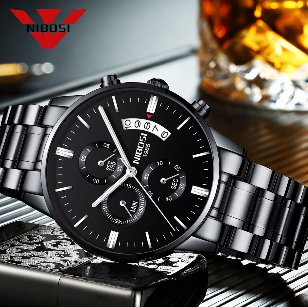 NIBOSI Stainless Steel Black Q - Luxury Watch All Black บทวิจารณ์และราคา