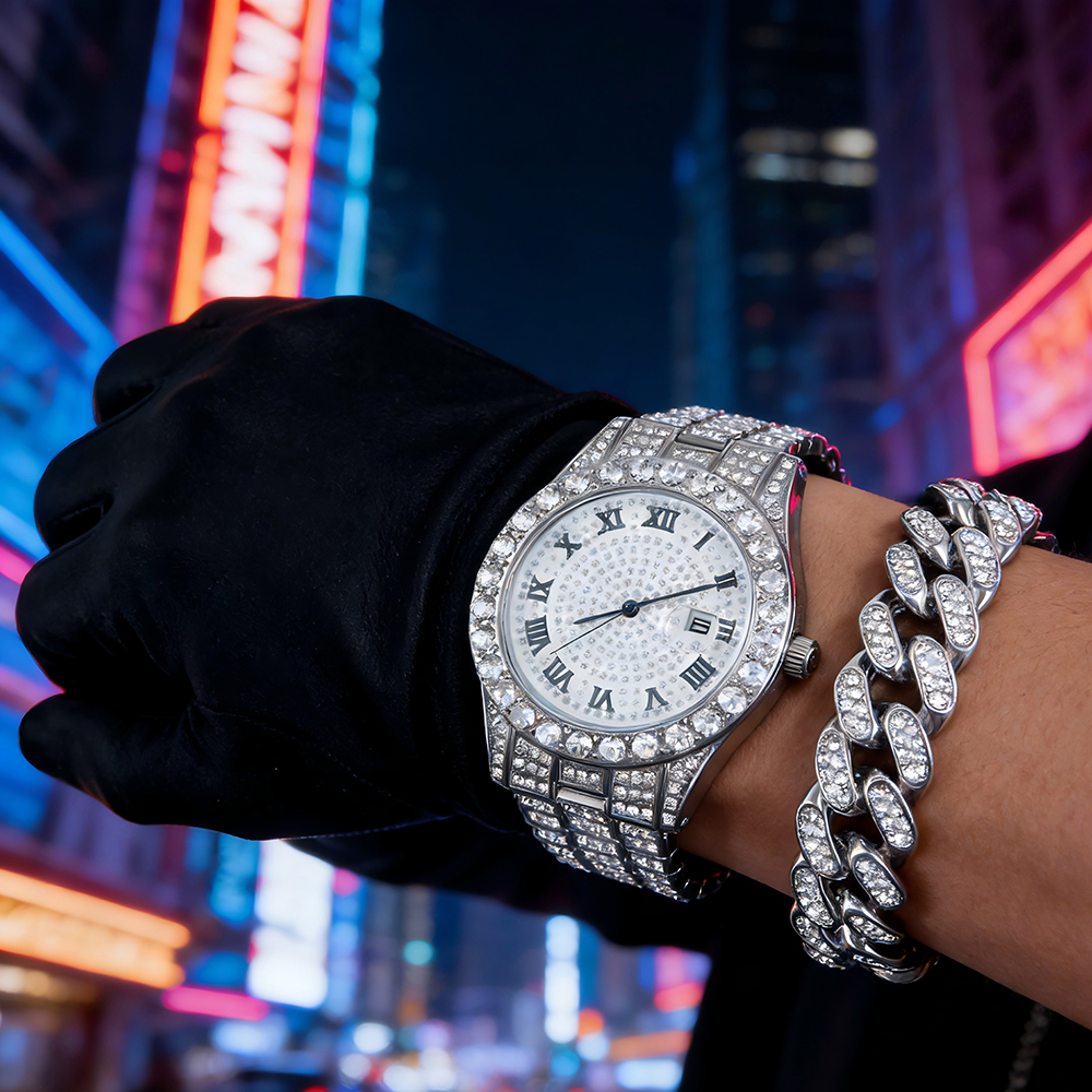 1 Hip-hop Full Diamond Silver  - Luxury Watch Wallpaper บทวิจารณ์และราคา
