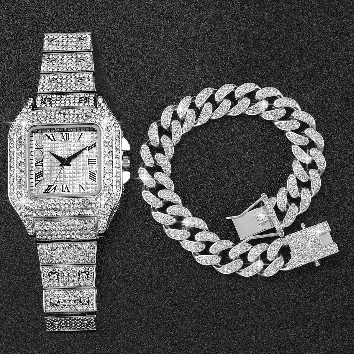 2PCS Iced Out Square Watch & C - Luxury Watch Wallpaper บทวิจารณ์และราคา