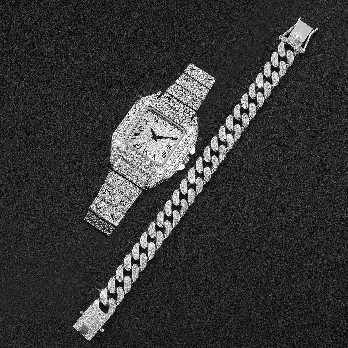 2PCS Iced Out Square Watch & C - Luxury Watch Wallpaper บทวิจารณ์และราคา