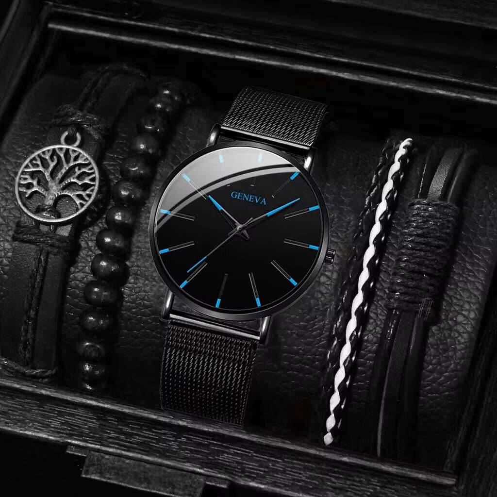 5PCS/Set Luxury Men Business W - Luxury Watch All Black บทวิจารณ์และราคา
