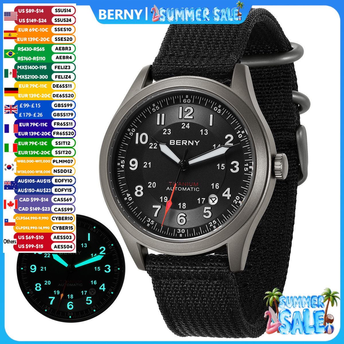 BERNY Titanium Automatic Men's - Titanium Sport Watch บทวิจารณ์และราคา