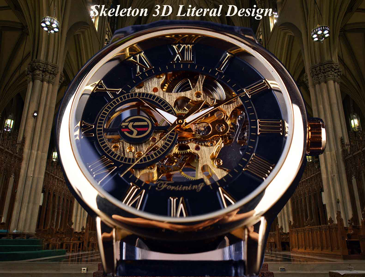 Forsining 3d Logo Design Hollo - Luxury Watch All Black บทวิจารณ์และราคา